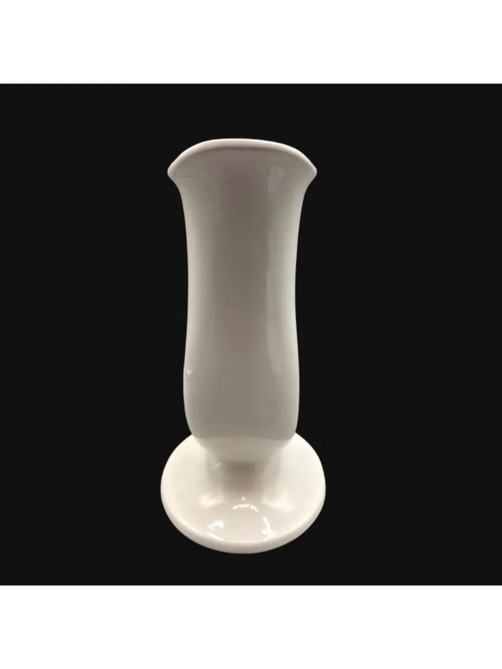 Vintage Hall USA White Ceramic Tulip Vase Scalloped Rim Pedestal Base 10 Inch